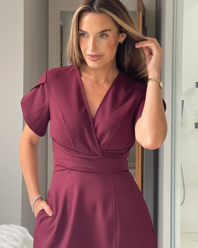 Briget Twist Spilt Arm Mini Dress - Berry