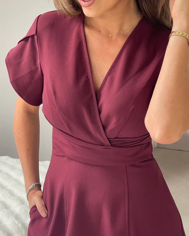 Briget Twist Spilt Arm Mini Dress - Berry