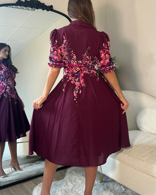 Holland Boarder Print Midi Dress Plum Floral