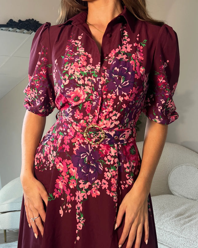Holland Boarder Print Midi Dress Plum Floral