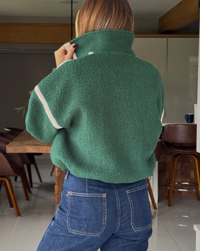 Lulu Contrast Binding 1/4 Zip Fleece - Green