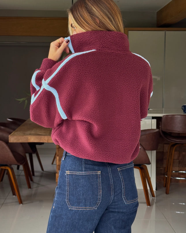 Lulu Contrast Binding 1/4 Zip Fleece - Plum