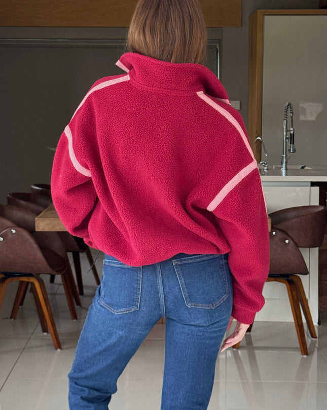 Lulu Contrast Binding 1/4 Zip Fleece - Berry