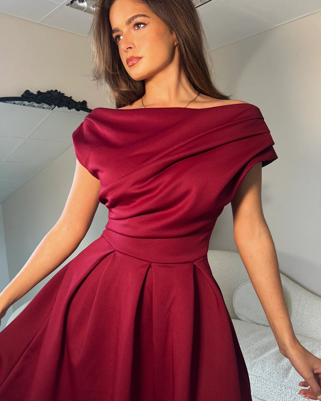 Betty Asymmetric Neckline Skater Mini Dress - Berry