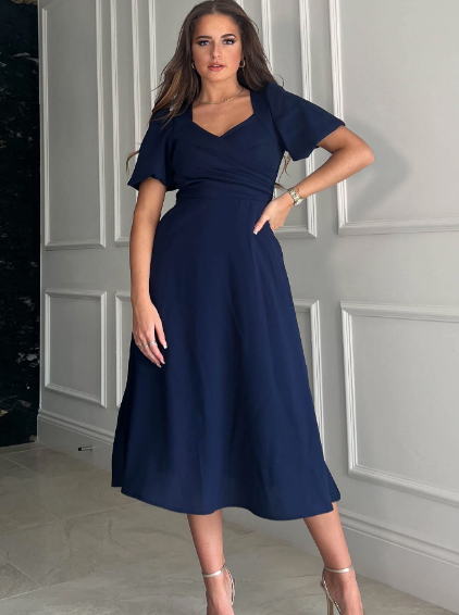 Tasmin Wrap Detail Midi Dress - Navy