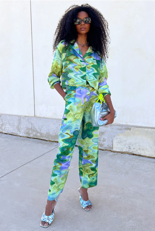 Green hot sale printed pants
