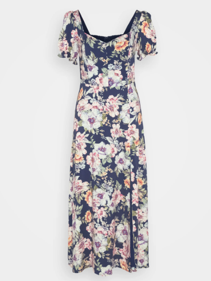 Long floral top print dress guess
