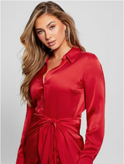 Guess Alya Satin Dress - Dark Red
