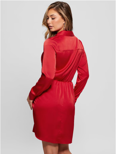 Guess Alya Satin Dress - Dark Red