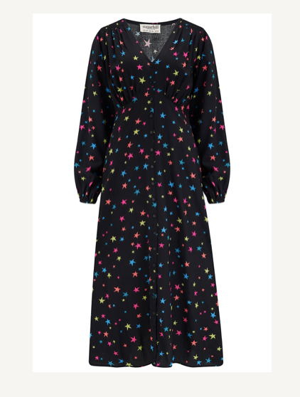 Bellatrix Maxi Tea Dress - Black Rainbow Star Confetti