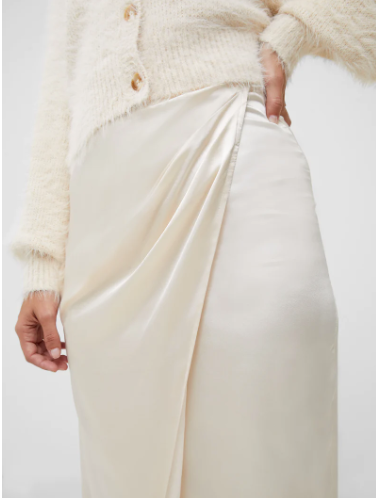 French Connection Inu Satin Wrap Midi Skirt - Classic Cream