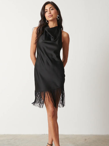 Callie Fringed Mini Dress - Black
