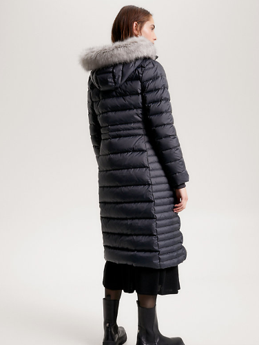 Tommy Hilfiger Tara Down Maxi Coat With Fur - Black