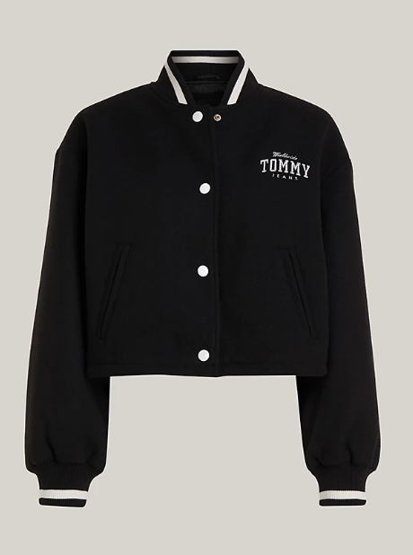 Tommy Jeans Crop Wool Varsity Jacket - Black