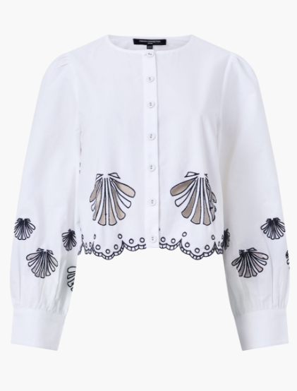 French Connection Cambria Embroidered Shirt - Linen White/Navy