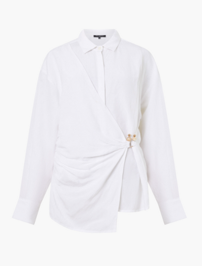 French Connection Auri Linen Clasp Shirt - Linen White