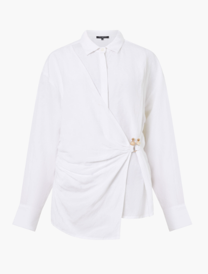 French Connection Auri Linen Clasp Shirt - Linen White