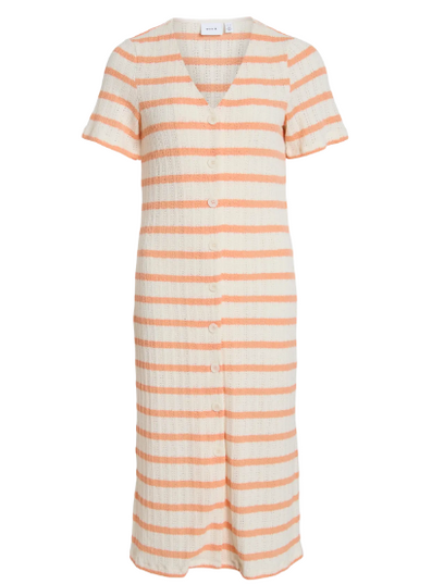 Emili V-Neck S/S Midi Dress- Birch/Orange