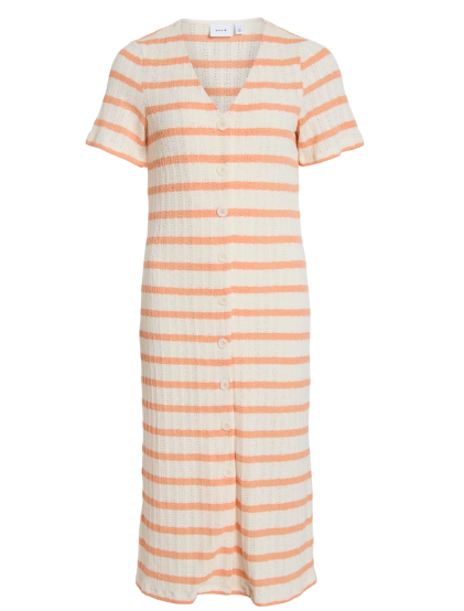 Emili V-Neck S/S Midi Dress- Birch/Orange