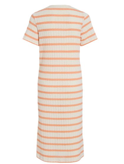 Emili V-Neck S/S Midi Dress- Birch/Orange