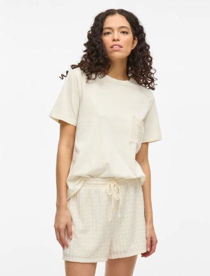 Vivirina Front Crochet O-Neck Top - Birch