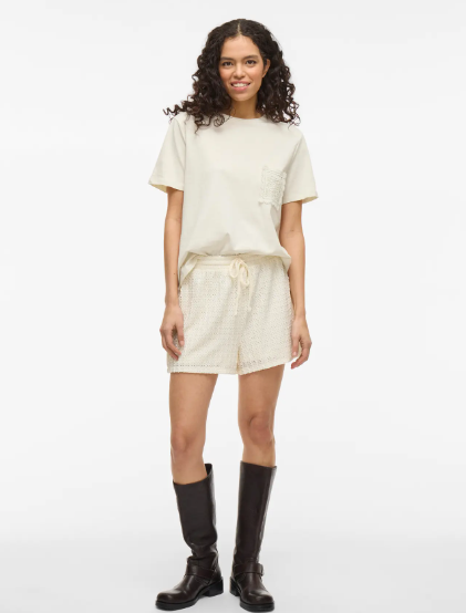 Vivirina Front Crochet O-Neck Top - Birch