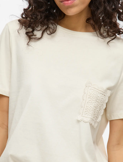 Vivirina Front Crochet O-Neck Top - Birch
