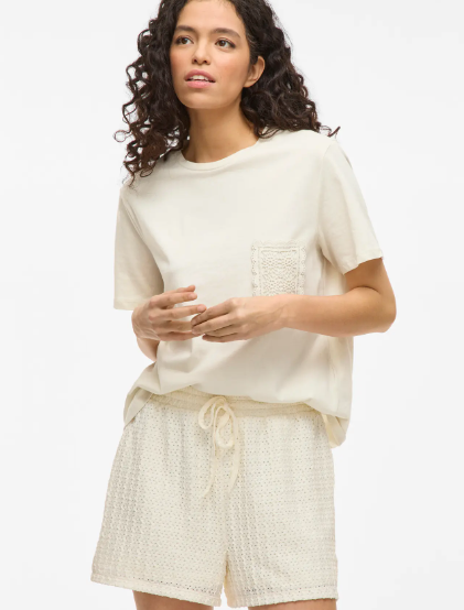 Vivirina Front Crochet O-Neck Top - Birch