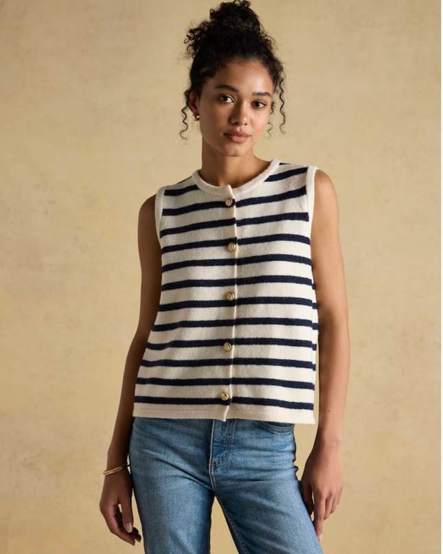 Joules Holly Button Tank - Cream / Navy