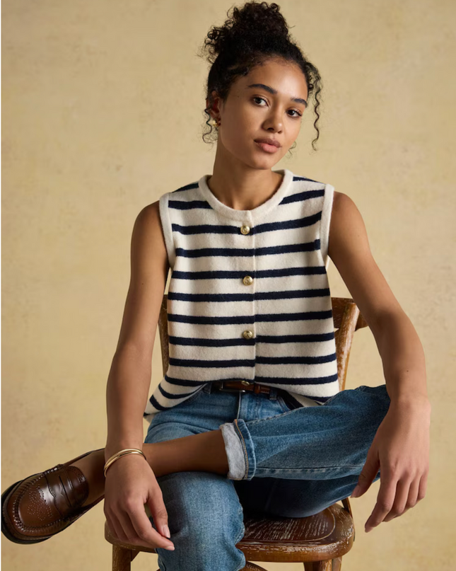 Joules Holly Button Tank - Cream / Navy