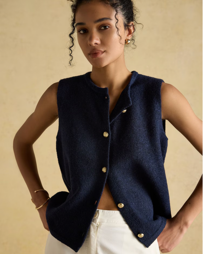 Joules Holly Button Vest - Navy