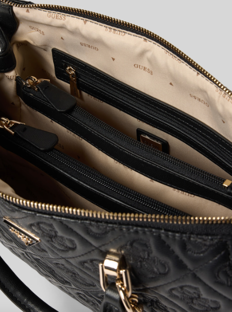 Guess Adelasia Embossed Satchel - Black
