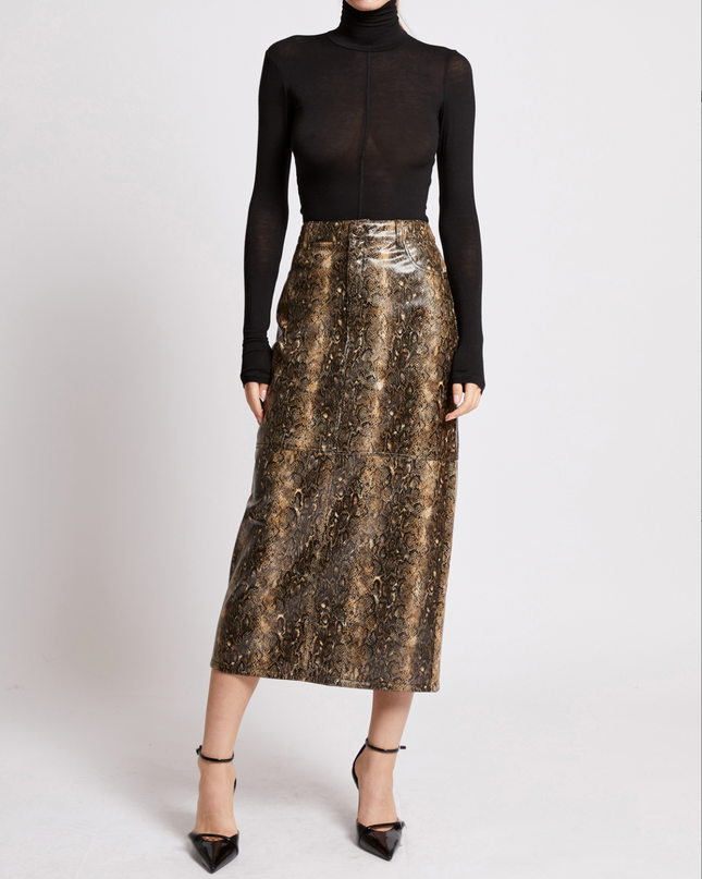 French Connection Brandy PU Snakeskin Skirt