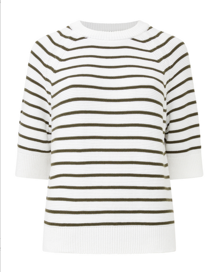 French Connection - Lily Mozart Stripe Short Sleeve Jumper - White / Olive