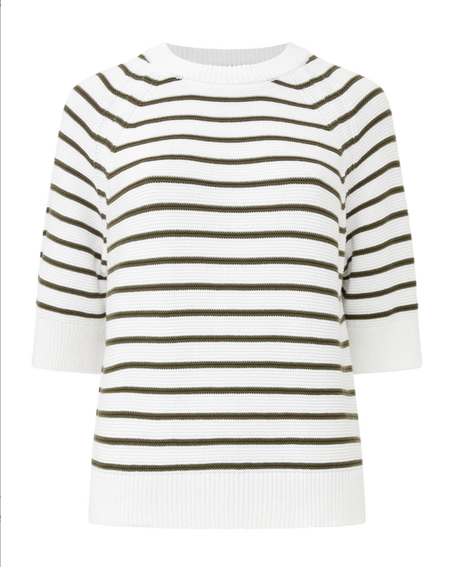 French Connection - Lily Mozart Stripe Short Sleeve Jumper - White / Olive