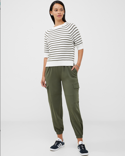 French Connection - Lily Mozart Stripe Short Sleeve Jumper - White / Olive