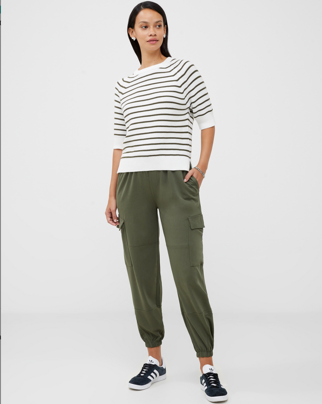 French Connection - Lily Mozart Stripe Short Sleeve Jumper - White / Olive