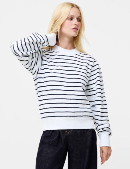 French Connection Sunday Sweat Striped Sweatshirt - Linen White/Blue
