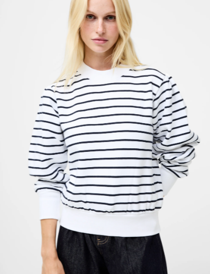 French Connection Sunday Sweat Striped Sweatshirt - Linen White/Blue
