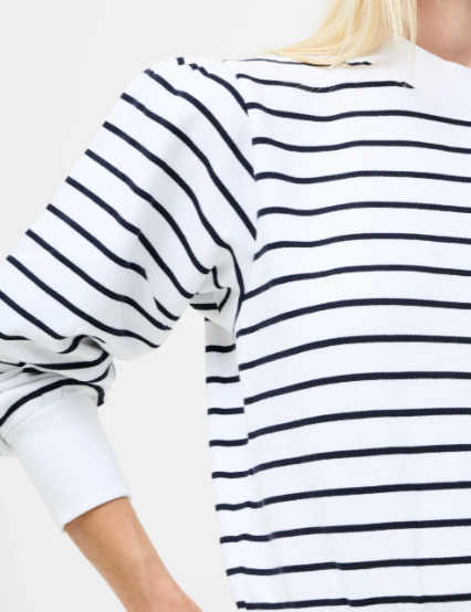 French Connection Sunday Sweat Striped Sweatshirt - Linen White/Blue