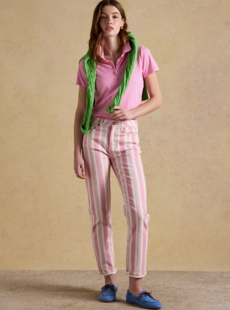 Joules Straight Leg Mid Rise Jeans - Pink Stripe