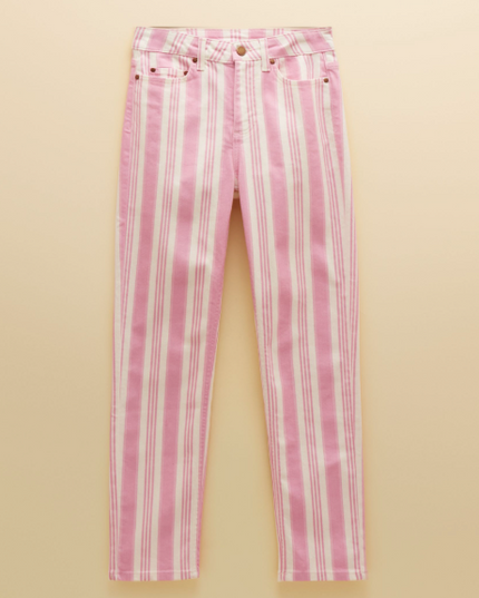 Joules Straight Leg Mid Rise Jeans - Pink Stripe