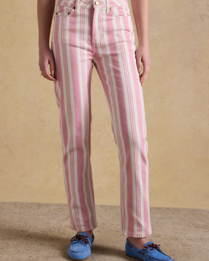 Joules Straight Leg Mid Rise Jeans - Pink Stripe