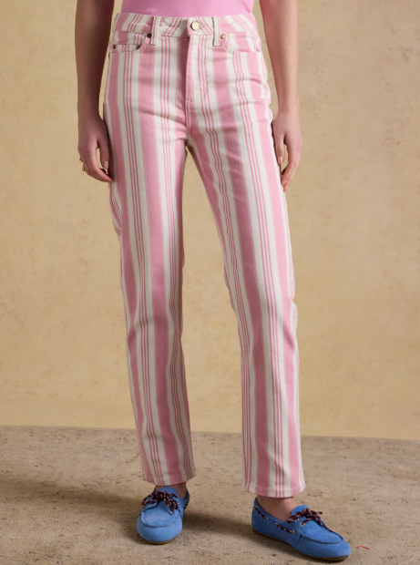 Joules Straight Leg Mid Rise Jeans - Pink Stripe
