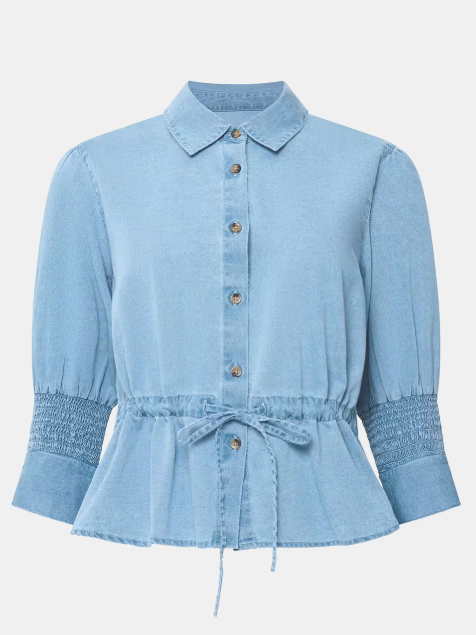 French Connection Zaves Chambray Drawstring Top - Light Wash