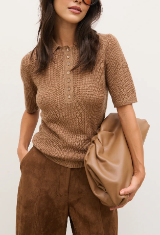 Ciara Lightweight Knit Polo Top - Tan