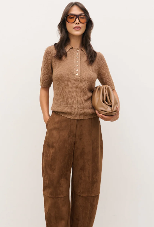 Ciara Lightweight Knit Polo Top - Tan