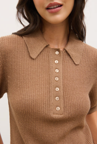 Ciara Lightweight Knit Polo Top - Tan