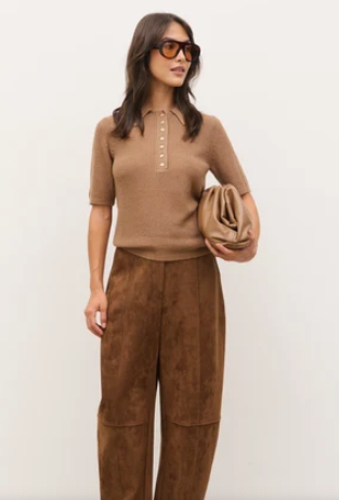 Ciara Lightweight Knit Polo Top - Tan