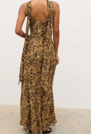 Arden High Cowl Scarf Maxi Dress - Abstract Leopard